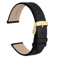 WOCCI 18mm Lug Width, Elegant Watch Band, Genuine Leather Replacement Strap with Gold Buckle (Black)