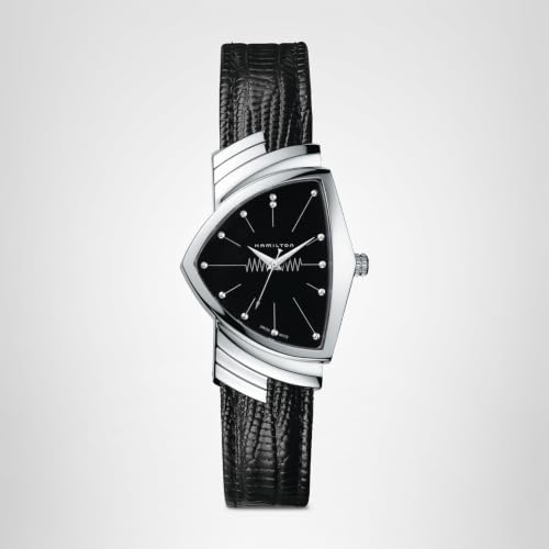 Hamilton Ventura Swiss Quartz Men's Watch, 32mm x 50mm Stainless Steel Case, Swiss Made, Black Dial Analog Wrist Watch for Men, 50m Waterproof, Mineral Crystal