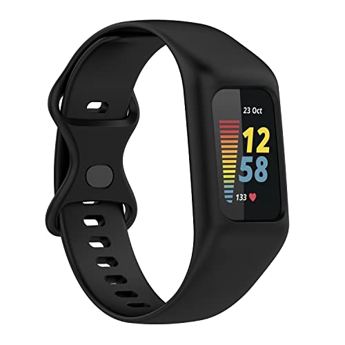 Gheper Soft Watchband Compatible with Fitbit Charge 6, Charge 5, Charge 4, Charge 3/3SE Silicone Wristband All-round Protective Band Replacement Strap (Black)