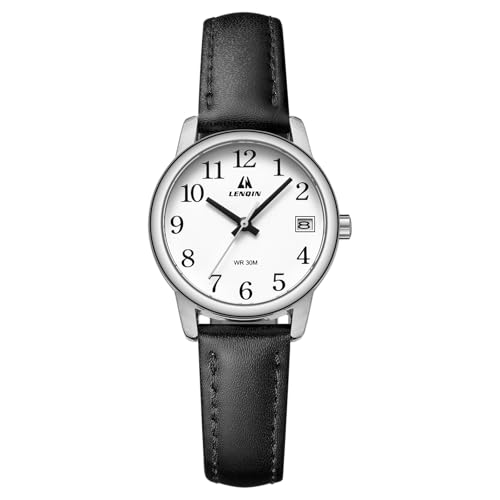 LN LENQIN Ladies Watches Analog Quartz Watch for Women Waterproof Women's Wrist Watches Easy Reader Womens Watch with Leather Strap（Black Silver White）