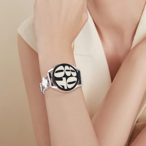 Chinmumu for Samsung Galaxy Watch 7 6 5 4 FE Band 40mm 44mm, 20mm Watch Band,Four Leaf Clover Women Bling Diamond Band for Watch 6/4 Classic 5 Pro Active 2 43mm 47mm 42mm 46mm (gold/white)