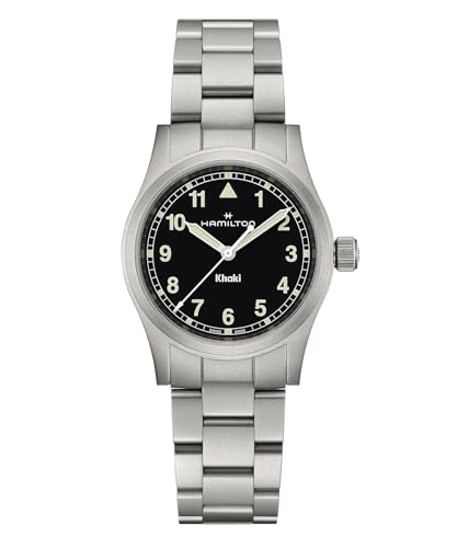 Hamilton Khaki Field Khaki Quartz Men's Watch, 33mm Stainless Steel Case, Swiss Made, Black Dial Analog Wrist Watch for Men, 50m Waterproof, Sapphire Crystal, Stainless Steel Strap