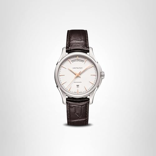 Hamilton Jazzmaster Automatic Men's Watch, 40mm Stainless Steel Case, Swiss Made, White Dial Analog Wrist Watch for Men, 50m Waterproof, Sapphire Crystal, Calf Leather Strap