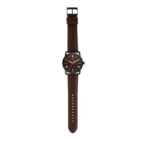 Fossil Men's Copeland Quartz Stainless Steel and Leather Three-Hand Watch for Men, 42MM, Color: Black, Dark Brown