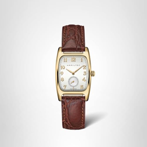 Hamilton American Classic Boulton Quartz Men's Watch, 27mm x 32mm Stainless Steel Case, Swiss Made, White Dial Analog Wrist Watch for Men, 30m Waterproof, Mineral Crystal, Cow Leather Strap