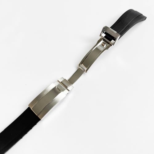 Silicone Rubber Watchband Strap For SUBMARINER GHOST DATEJUST YACHTMASTER Deployment Buckle 20mm (Black)