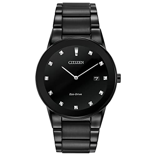 Citizen Men's Eco-Drive Modern Axiom Diamond Watch in Black IP Stainless Steel, Black Dial (Model: AU1065-58G)