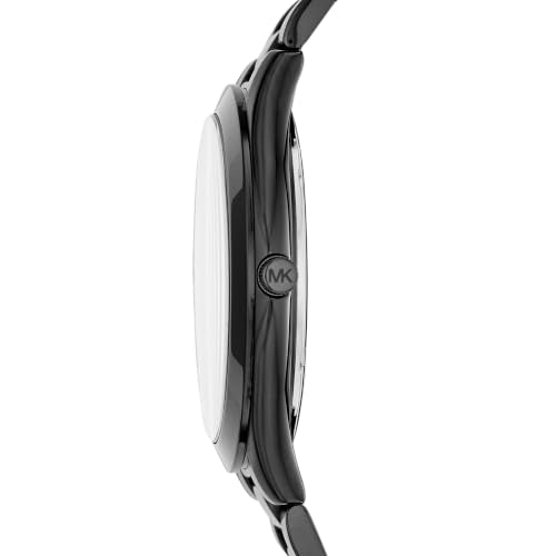 Michael Kors Men's Watch, Slim Runway Three-Hand Black Stainless Steel Men's Watch