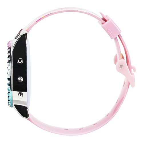 Accutime Sanrio Hello Kitty Girls' Digital LCD Quartz Watch with Pink Strap and Colorful Bezel - Fun LED Light Show - Easy to Read Time for Kids - Fits Wrist 5.5"-8"