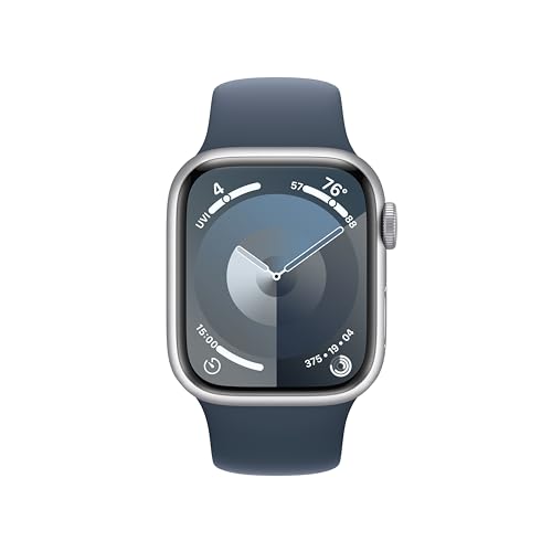 Apple Watch Series 9 [GPS + Cellular, 41mm] - Silver Aluminum Case with Storm Blue Sport Band, M/L (Renewed)