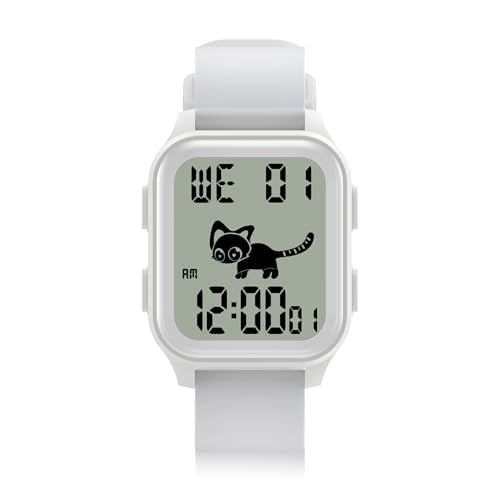 EZON T048 Digital Kids Watch for Teens Girls Boys,Sport Watch with Virtual Pet Cat Step Counter Stopwatch Pedometer Timer Alarm, No App Waterproof Fitness Tracker for Ages 7-18 (White)