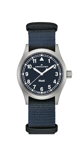 Hamilton Khaki Field Khaki Quartz Men's Watch, 38mm Stainless Steel Case, Swiss Made, Blue Dial Analog Wrist Watch for Men, 50m Waterproof, Sapphire Crystal, Textile Strap
