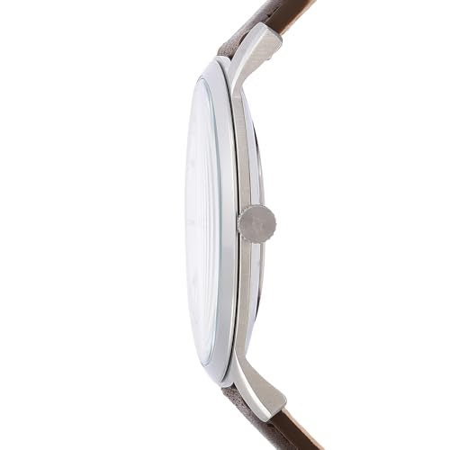 Fossil Men's Minimalist Quartz Stainless Steel and Brown Leather Three-Hand Watch for Men, Color: Silver, Brown