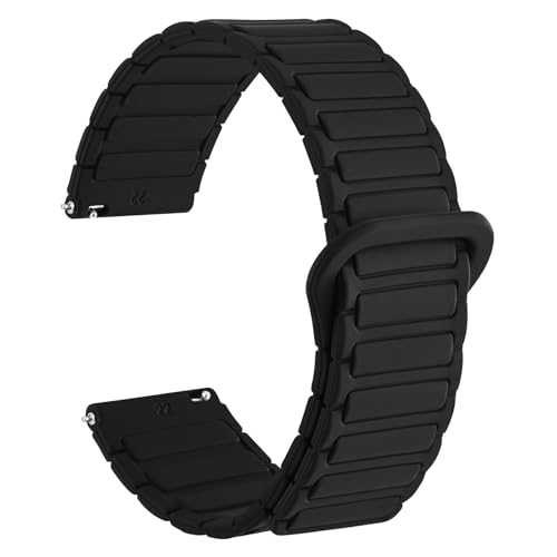 WOCCI 22mm Magnetic Silicone Watch Band, Tactile Ridged Texture, Quick Release (Black)
