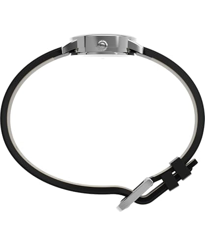 Timex Women's Easy Reader 25mm Watch – Silver-Tone Case White Dial with Black Leather Strap