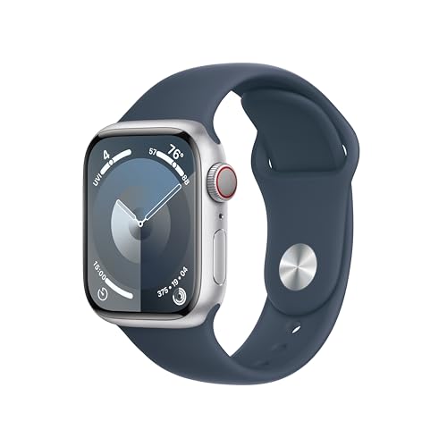 Apple Watch Series 9 [GPS + Cellular, 41mm] - Silver Aluminum Case with Storm Blue Sport Band, M/L (Renewed)