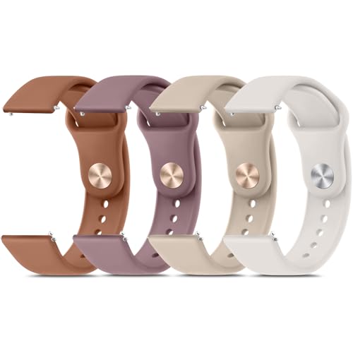 Meliya 22mm Watch Bands Quick Release Replacement Wristband, 4 Pack Soft Silicone Sport Replacement Straps for Men Women (22mm, Brown+Milk Tea+Smoke Violet+Starlight)