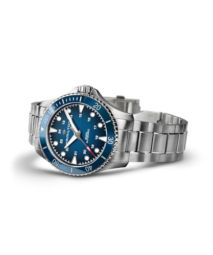 Hamilton Khaki Navy Automatic Men's Watch, 43mm Stainless Steel Case, Swiss Made, Blue Dial Analog Wrist Watch for Men, 300m Waterproof, Sapphire Crystal, Stainless Steel Strap
