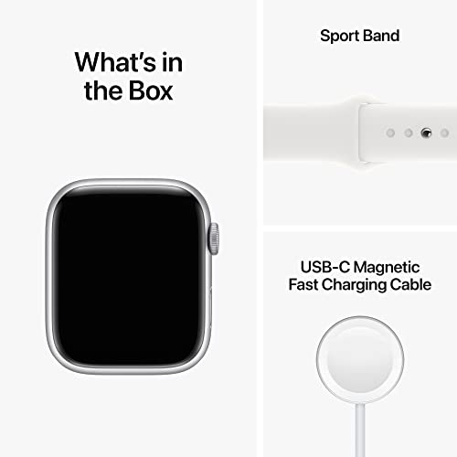 Apple Watch Series 8 (GPS, 45MM) Silver Aluminum Case with White Sport Band, M/L (Renewed Premium)