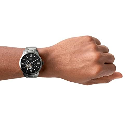 Fossil Men's Watch, Townsman Automatic Stainless Steel Two-Hand Skeleton Watch for Men, Color: Smoke