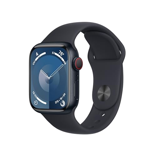 Apple Watch Series 9 [GPS + Cellular, 41mm] - Midnight Aluminum Case with Midnight Sport Band, M/L (Renewed)