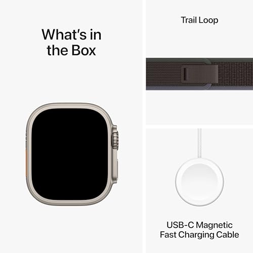Apple Watch Ultra 2 [GPS + Cellular 49mm] Smartwatch with Rugged Titanium Case & Blue/Black Trail Loop S/M. Fitness Tracker, Precision GPS, Action Button, Extra-Long Battery Life