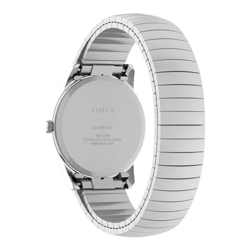 Timex Men's Easy Reader 35mm Day-Date Watch – Silver-Tone Case White Dial with Silver-Tone Expansion Band