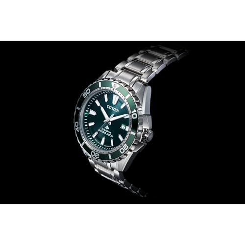 Citizen Men's Promaster Sea Eco-Drive Stainless Steel Watch, 3-Hand Date, One-Way Rotating Bezel, ISO Compliant, Luminous Hands and Markers, Green Dial (Model: BN0199-53X)