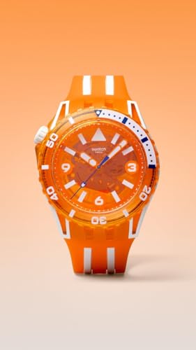 Swatch Scuba Unisex Casual Watch Bio-sourced Orange Quartz Water Resistant Pacific SEA Nettle