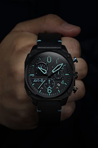 AVI-8 Mens 45mm Hawker Hunter Retrograde Chronograph Blue Diamond Japanese Quartz Pilot Watch with Leather Strap AV-4052-05