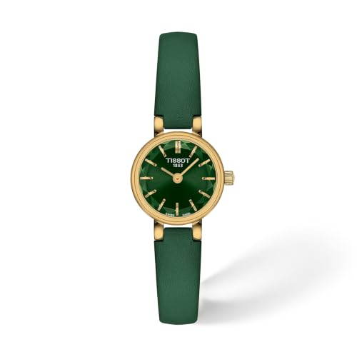 Tissot Womens Tissot Lovely Round 316L Stainless Steel case with Yellow Gold PVD Coating Quartz Watch, Green, Leather, 6 (T1400093609100)