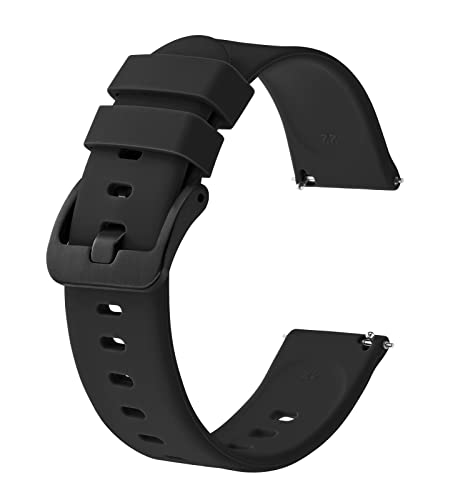 BISONSTRAP Silicone Watch Bands, Slim Watch Straps with Quick Release, 22mm, Black with Black Buckle