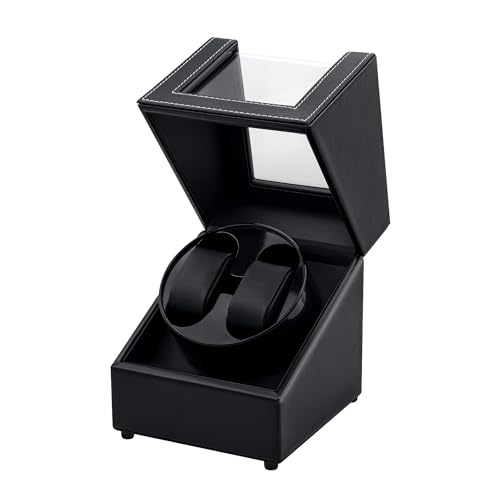 Mcbazel Watch Winder for Automatic Watches, Double Automatic Watch Winder Box with Quiet Japan-made Motor, Automatic Watch Display Storage Rotation Wristwatch Box with 2 Slots (Black PU Leather)