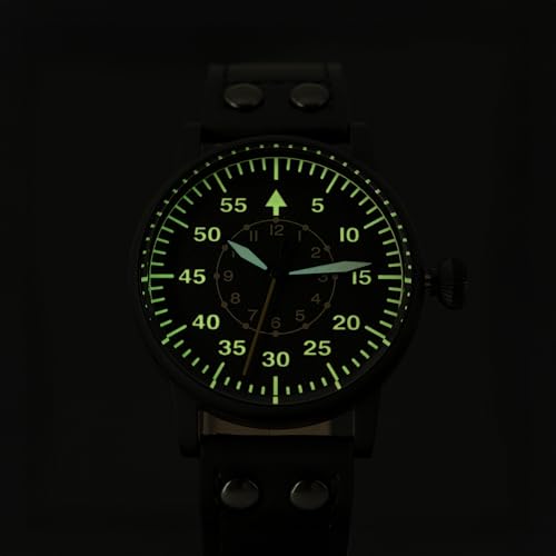 WARTIME | WW2 Military Watch Luftwaffe Black Edition – Vintage Pilot Watch with Swiss-Made Movement, Gun Black Steel Case, Superluminova Hands, Genuine Leather & two Straps, 10 ATM Water Resistant – WWII Collector’s Ammunition Box