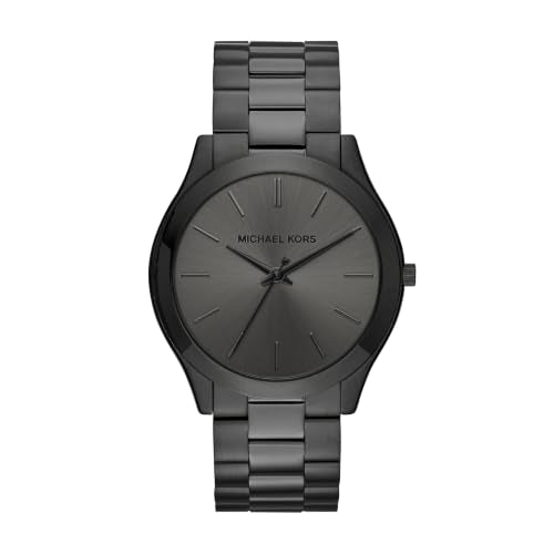 Michael Kors Men's Watch, Slim Runway Three-Hand Black Stainless Steel Men's Watch