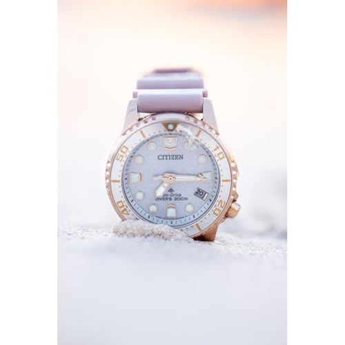 Citizen Ladies Eco-Drive Promaster Sea Dive 4 Watch, Pink Polyurethane Strap, Silver-Tone Dial, 3 Hand, Date (Model: EO2023-00A)