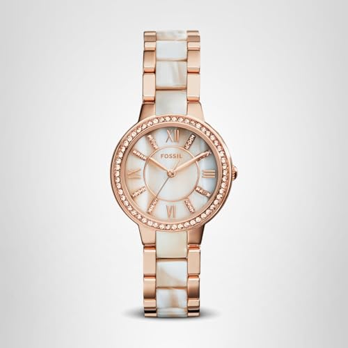 Fossil Women's Watch, Virginia Quartz Stainless Steel and Acetate Three-Hand Watch for Women, Color: Rose Gold/White Horn