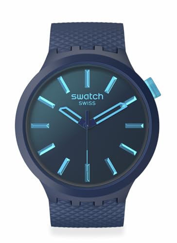 Swatch Big Bold Biosourced Lacquered Unisex Watch Casual Polymer Blue Automatic Waterproof Indigo Glow