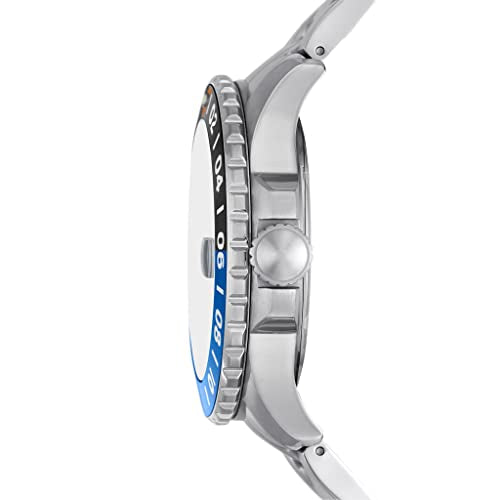 Fossil Men's 46mm Blue GMT Stainless Steel, Silver/Blue GMT Dive-Inspired Three-Hand Watch, FS5991
