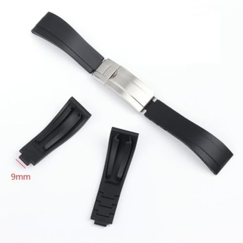Silicone Rubber Watchband Strap For SUBMARINER GHOST DATEJUST YACHTMASTER Deployment Buckle 20mm (Black)