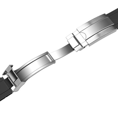 Juntan 22mm Curved End Rubber Watch Band, Tapered Silicone Curved Replacement Watch Strap Black for Men Women with Classic Diving Buckle