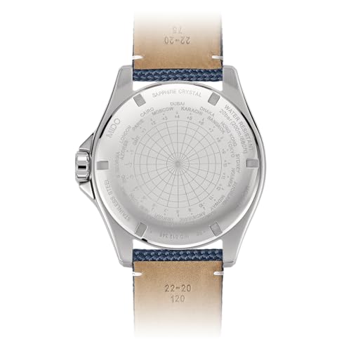 MIDO Ocean Star GMT - Swiss Automatic Watch for Men - 44mm Stainless Steel Case with Black Ceramic Rotating Bezel - Black Dial - Blue Fabric Strap - M0266291705100