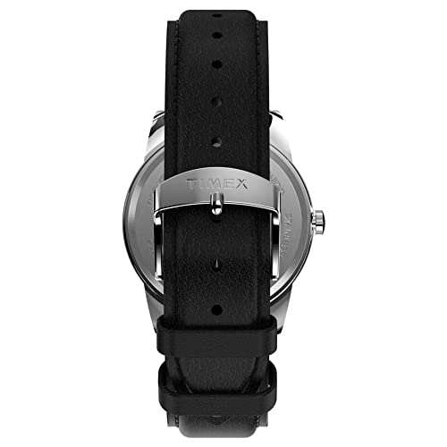 Timex Men's Easy Reader 38mm Watch – Silver-Tone Case Blue Dial with Black Leather Strap