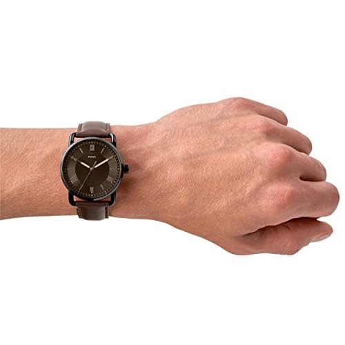 Fossil Men's Copeland Quartz Stainless Steel and Leather Three-Hand Watch for Men, 42MM, Color: Black, Dark Brown