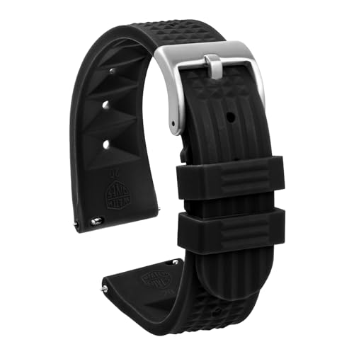 watchdives Rubber Waffle Watch Band, Fast Release Soft Rubber Watch Strap Waterproof Replacement Watchbands with Two Fixing Loops for Men & Women (Black-Fast Release, 22mm)