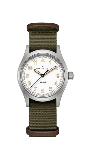 Hamilton Khaki Field Khaki Quartz Men's Watch, 38mm Stainless Steel Case, Swiss Made, White Dial Analog Wrist Watch for Men, 50m Waterproof, Sapphire Crystal, Textile Strap