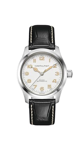 Hamilton Khaki Field Murph Automatic Men's Watch, 38mm Stainless Steel Case, Swiss Made, White Dial Analog Wrist Watch for Men, 100m Waterproof, Sapphire Crystal, 3-Hand Movement, Calf Leather Strap