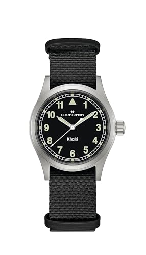 Hamilton Khaki Field Khaki Quartz Men's Watch, 38mm Stainless Steel Case, Swiss Made, Black Dial Analog Wrist Watch for Men, 50m Waterproof, Sapphire Crystal, Textile Strap