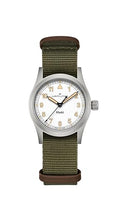 Hamilton Khaki Field Khaki Quartz Women's Watch, 33mm Stainless Steel Case, Swiss Made, White Dial Analog Wrist Watch for Women, 50m Waterproof, Sapphire Crystal, Textile Strap
