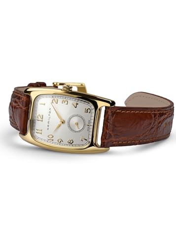 Hamilton American Classic Boulton Quartz Men's Watch, 27mm x 32mm Stainless Steel Case, Swiss Made, White Dial Analog Wrist Watch for Men, 30m Waterproof, Mineral Crystal, Cow Leather Strap